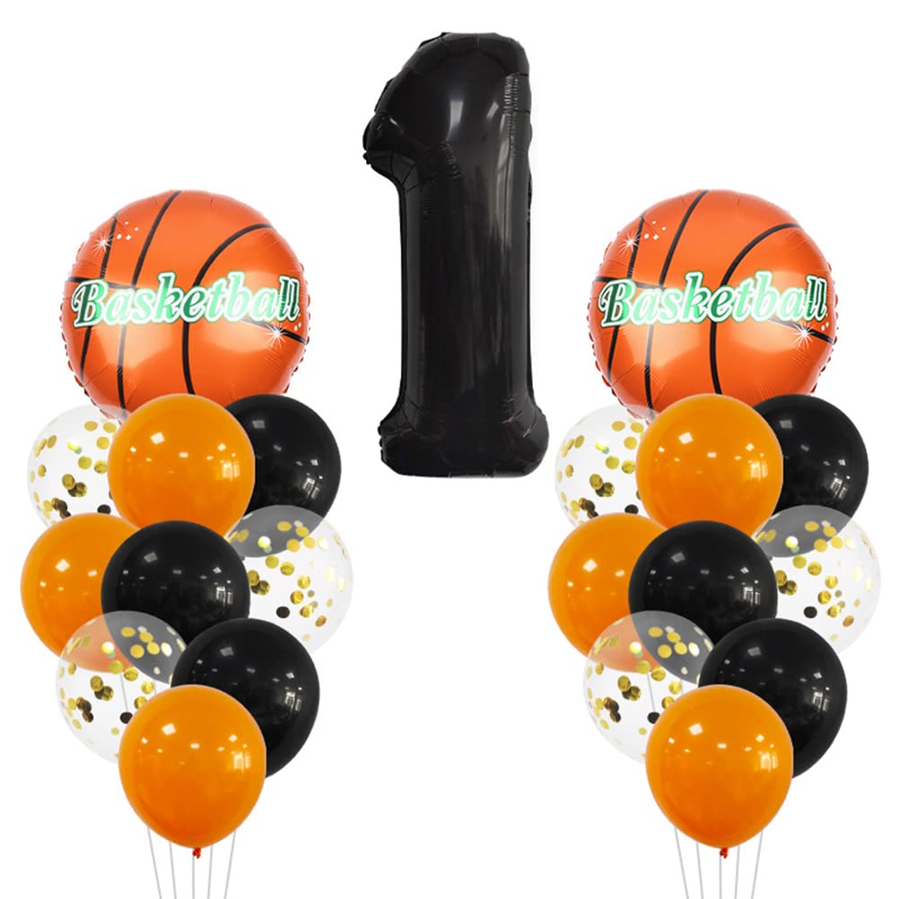 Large Basketball Balloon Birthday Decorations 1 Year Kids Birthday Decoration Number 1 Balloon Foil Balloon Orange Black Balloon for Kids Basketball Themed Celebration Party Birthday Decoration