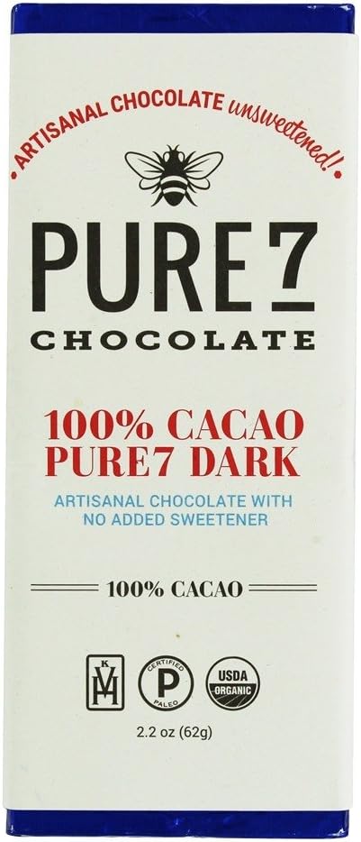 Pure7, Chocolate 100% Cacao Bar, 2.2 Oz