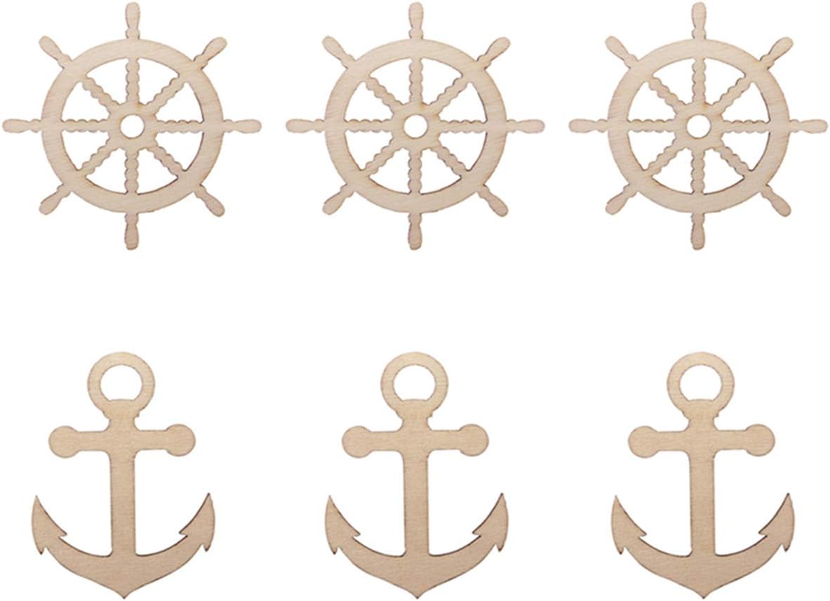50Pcs Wooden Anchor Rudder Shape Decoration Unfinished Wood Anchor Rudder Cutouts for Crafts DIY Projects Theme Party Decoration
