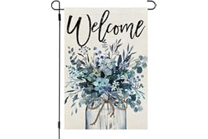 CROWNED BEAUTY Winter Garden Flag 12x18 Inch Double Sided Floral Mason Jar Small Welcome Burlap Yard Flag for Outside