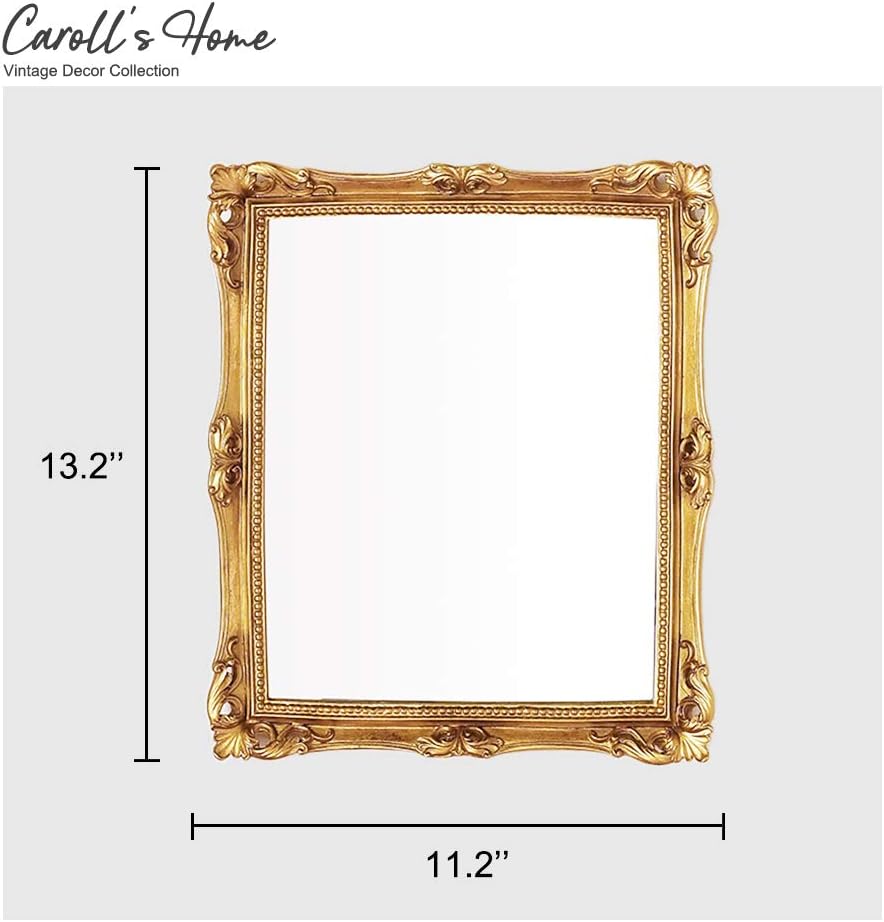 Caroll's Home Artistic Square Gold Wall Mirror, Elegant Decorative Vintage Baroque Wall-Mounted Mirror, Luxury Antique European Home Décor for Bedroom, Hallway, Living Room (Square Gold): Furniture & Decor