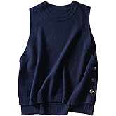 Wowcarbazole Women's Sleeveless Sweater Vest Casual Crew Neck Ribbed Knit Pullover Tops Loose Fit Full Clothes