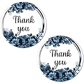 40 Dark Blue Flowers Thank You Stickers, 2 Inch Big Round Glossy Labels, Great for Weddings, Bridal Shower, Engagement Party, Party Favors Décor, Tags, Supplies. Made in USA.