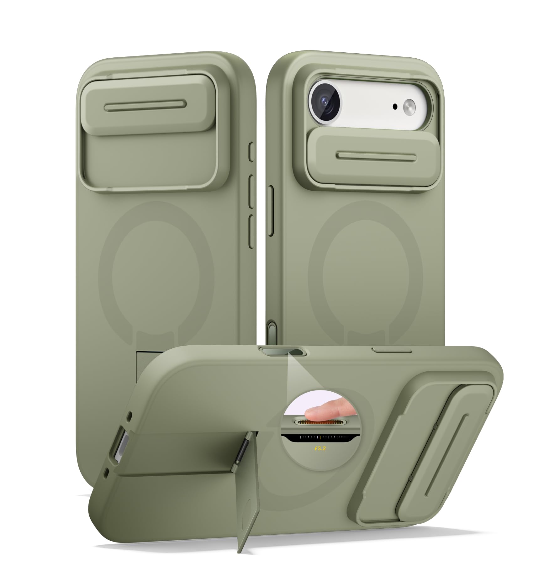 Photo 1 of SURITCH for iPhone Air Case with Camera Control Cover, Camera Slide Cover and Adjustable Kickstand, Compatible with MagSafe, Shockproof Bumper Protective Cases for iPhone 17 Air 6.5 Inch, Green