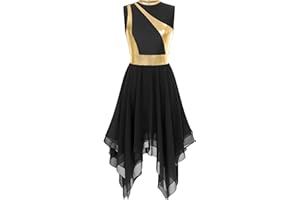YOOJOO Womens Color Block Praise Liturgical Dancewear Tunic Sleeveless Irregular Hem Lyrical Dance Dress