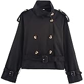Zoziiee Women Trench Coat Double Breasted Stand Collar Belted Outerwear Fall Casual Fashion Cropped Jacket