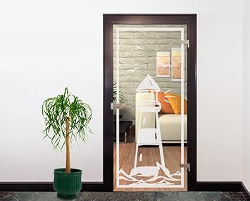 Glasdekor Türfolie Milchglas Leuchtturm II 90 x 200 cm - Silber - Badezimmer Dusche Büro Glastür Fenster Büro Balkon - Sichts