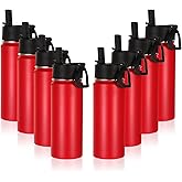 Volhoply 18oz Insulated Water Bottle Bulk 8 Pack,Kids Stainless Steel Water Bottles with Straw,Double Wall Vacuum Metal Water Bottle,Wide Mouth Reusable Sport Flask For Cold Drink(Red,8 Set)