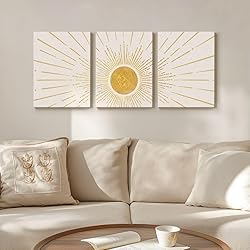 Boho Wall Decor, Set of 3 Modern Gold Boho Sun Wall