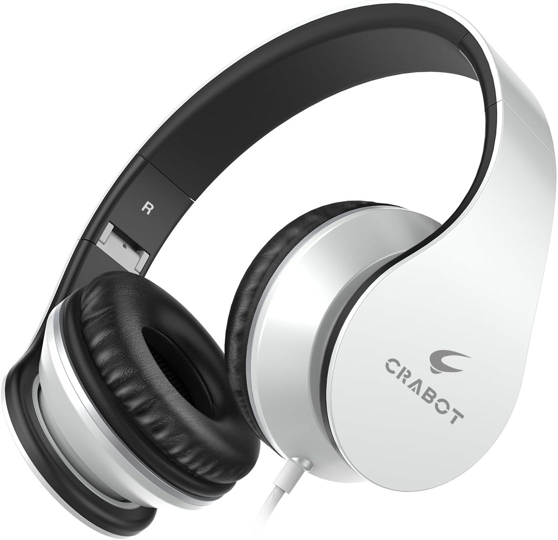 Headphones, Crabot I65 On-Ear Stereo Sound Bass Wired Portable Foldable Headsets with Microphone and Volume Control for iPhone iPad Android Smartphones Laptop Tablet for Kids or Adults