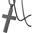 Cross Necklace Pendant Car Mirror Hanging Accessories, Stainless Steel Cross Car Rear View Charm with Bible Verse for Car, Truck, Home, Hanging Cross Car Ornament for Men Women (Black)