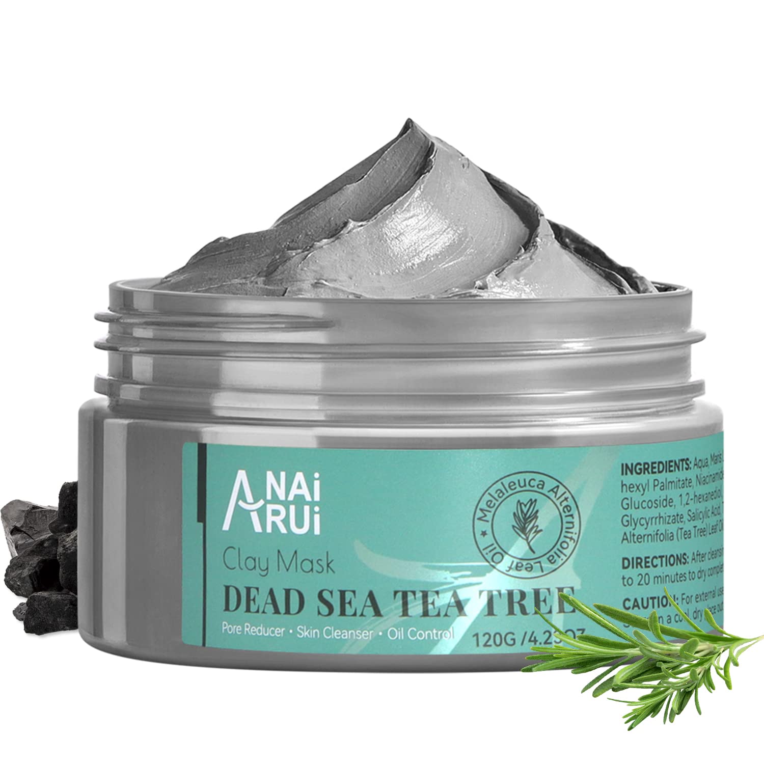 ANAiRUi Dead Sea Tea Tree Mud Mask, Deep Cleansing Clay Mask Skincare with Activated Charcoal & Tea Tree Oil for Blackhead Remover, Ance, Valentine's Day Gift for Women and Men, 120g