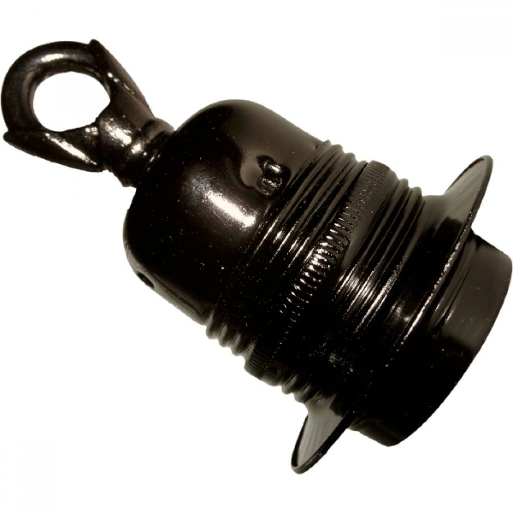 Edison Screw (E27) Metal and Ceramic Earthed Chain use Pendant Lampholder in Dark Bronze Finish with Metal Loop