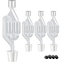 OneBom Airlock for Fermentation 4 Pack, Twin Bubble S Type with Drilled #6 Silicone Stopper and 4 Grommets