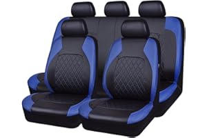HORSE KINGDOM Universal Deluxe Pu Luxury Vinyl Car Seat Covers Full Set, Airbag Compatible, Breathable, Fit for Cars, Trucks, SUV (Black and Blue)