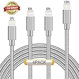 Ulimag Lightning Cable 4Pack 3FT 6FT 6FT 10FT (Grey) Nylon Braided Certified iPhone Cable USB Cord Charging Charger for Apple iPhone 7, 7 Plus, 6, 6s, 6+, 5, 5c, 5s, SE, iPad, iPod Nano, iPod Touch