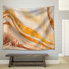 Flat, Orange, Yellow and Gray Slate Stone with Abstract Wave Pattern - Fabric Wall Tapestry Home Decor - 51x60 inches