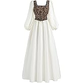 FCCAM White Renaissance Dress Costume Women 3/4-Sleeved Peasant Ren Faire Victorian Dress with Corset
