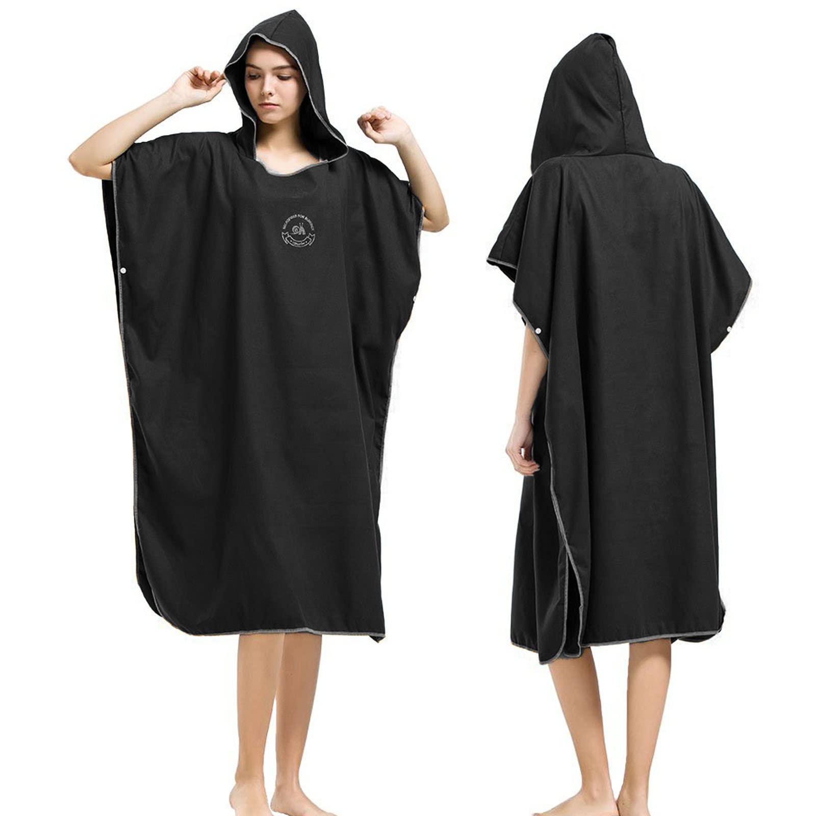 Changing Robe Towel Poncho with Hood for Surfing Swimming Wetsuit Changing,Compact & Light Weight,One Size Fit All, Black