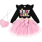 KONIGHT Toddler Birthday Girl Outfit Long Sleeve Ruffle Sweatshirt Tutu Skirt Set Fall Winter Dress