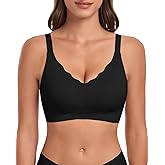 WOWENY Wireless Bras for Women No Underwire Seamless Bra Wavy Full Coverage Wide Strap V Neck Bralette Padded Push Up