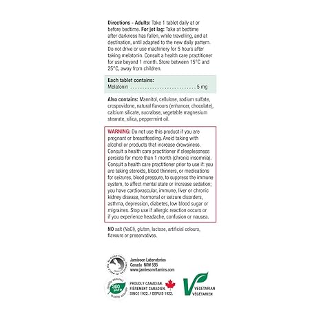 Amazon.com: Jamieson Melatonin 5mg Fast Dissolving Tablets 100 Count: Health & Personal Care