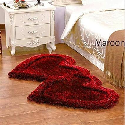 Best Choice Polyester Blend Non-Slip Heart Shape Shaggy Carpet Runner(Maroon)