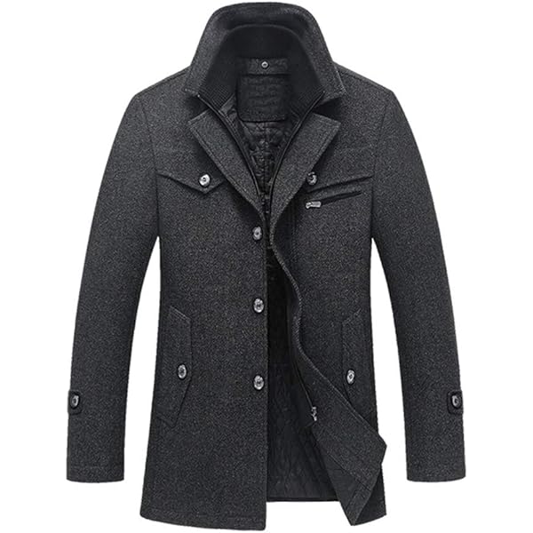 Maiyifu-GJ Men Stand Collar Wool Blend Pea Coat Stand Collar