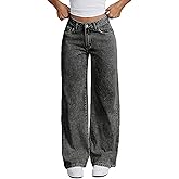 Girls High Wasited Jeans Wide Leg Straight Y2K Solid Baggy Denim Pants Cute Loose Fit Denim Trousers