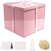 UoeRing Large Gift Box with Lid 12x12x11 Inch,Pink Gift Boxes for Presents Packaging for Birthdays,Valentine's Day,Mother's Day,Christmas with Ribbon Card Envelope Shredded Paper Fill (Glossy Pink)