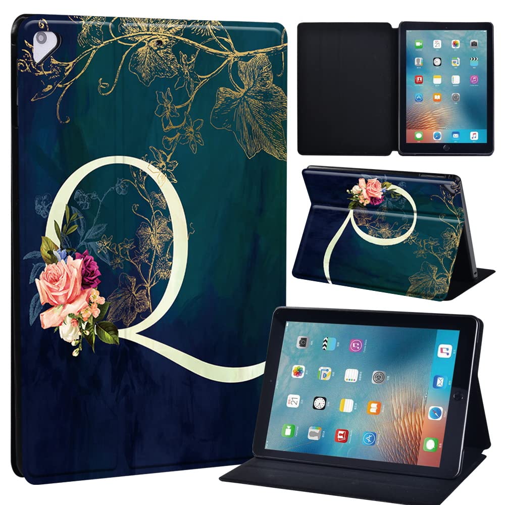 Leather slim lightweight Stand Cover Case for Apple New iPad 9.7 2018 2017(6th Gen, 5th Gen)/iPad Air 2/iPad Air/iPad Pro 9.7 Tablet with Auto Wake/Sleep (flowerQ)