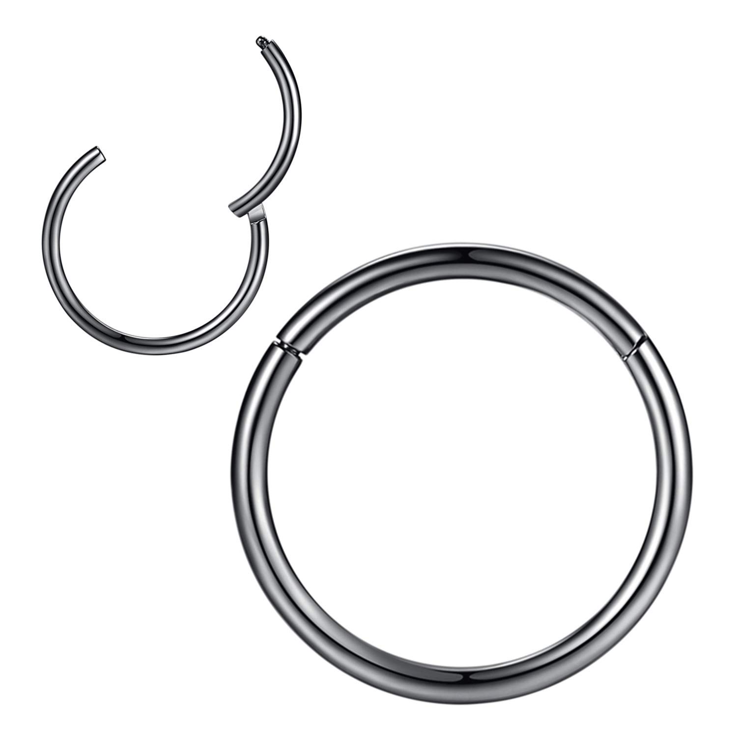 18g Hoop Nose Rings for Men and Women 12mm Nose Hoop 18 Gauge Nose Ring Hoop Black Septum Clicker Hinged Ring 316L Surgical Steel Black Body Piercing Earrings for Cartilage Helix Ear Lobe Daith Rook