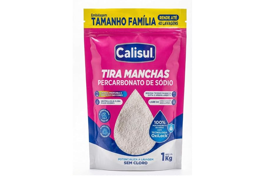Percarbonato de Sódio 1kg 100% Puro Tira Manchas em Pó Sem Cloro, Biodegradável e Seguro para Roupas Brancas, Coloridas e Lim