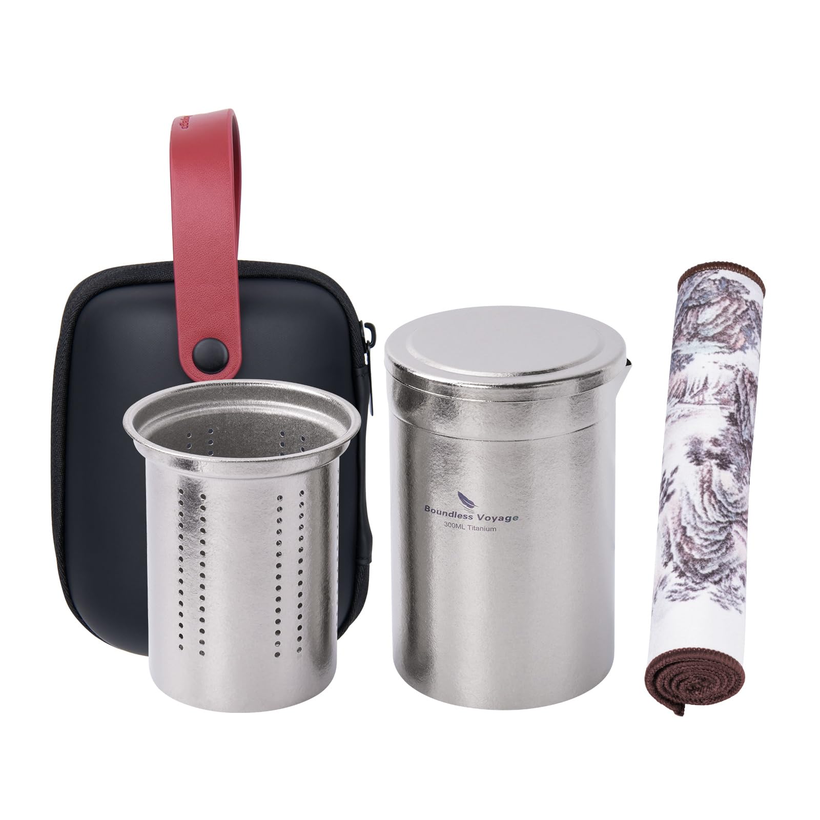 Boundless Voyage Titanium Double-Layer Tea Maker with Filter Portable Camping Teapot Set Anti-scalding Tea Cup Mug for Picnic Hiking Traveling Home Use (Ti3132D-Silver (Teapot))