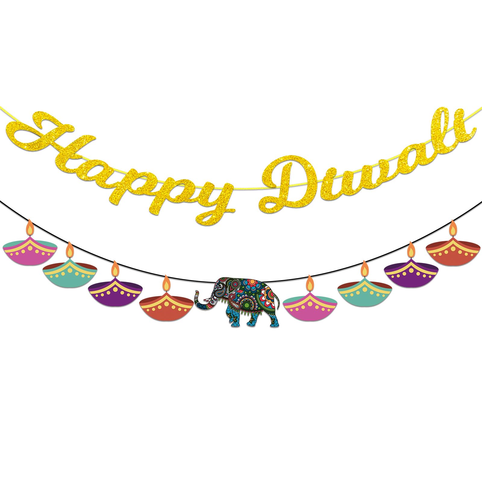 iwiio Happy Diwali Banner & Decorations for House - Diwali Bunting & Party Photo Props