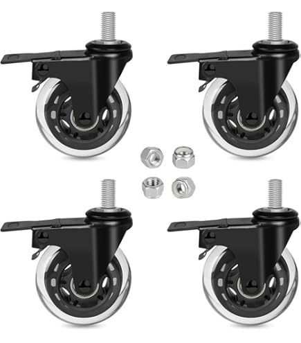 Non-marking Replacement Wheels Set Of 4 Heavy Duty 3-Inch Threaded Stem Casters - 3/8-16 X 1.5 Inch, 450 Lb Capacity TPR Wheels Heavy Duty