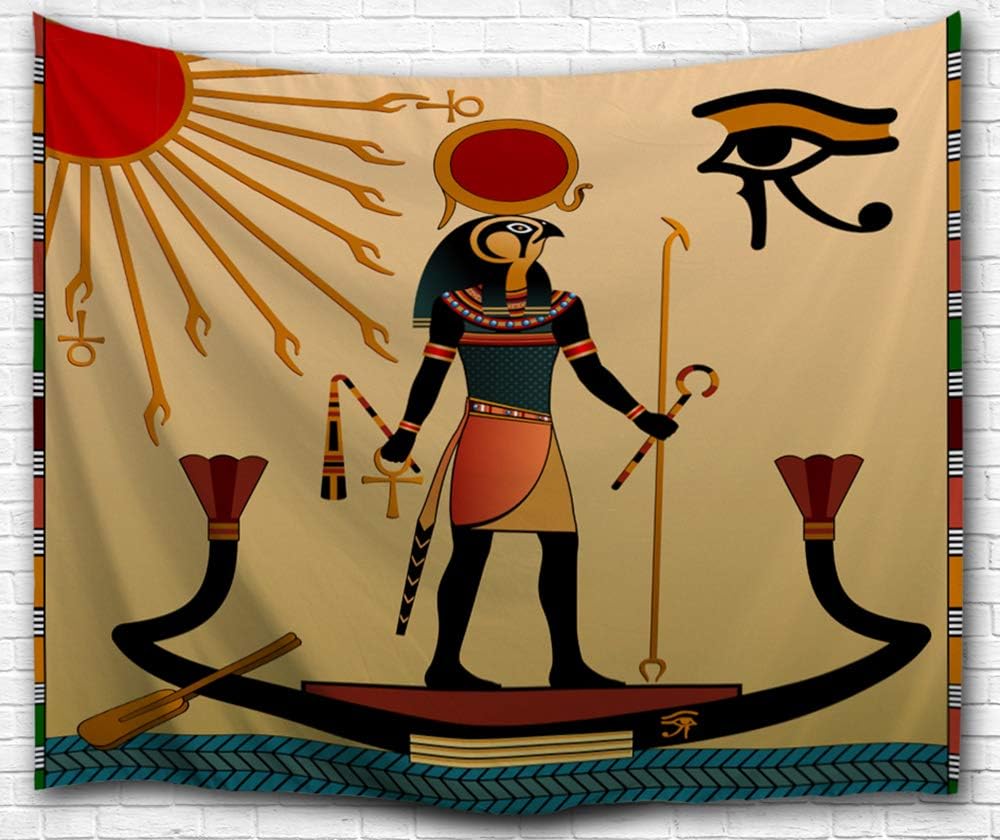 IMEI African Egyptian Tapestry Wall Hanging by, African Anubis Eye Sun God Totem Bedspread Beach Blanket Mandala Throw Art Tapestries for Dorm, Bedroom (Egyptian Faith Ancient God Sun, 90 X 60 Inch)