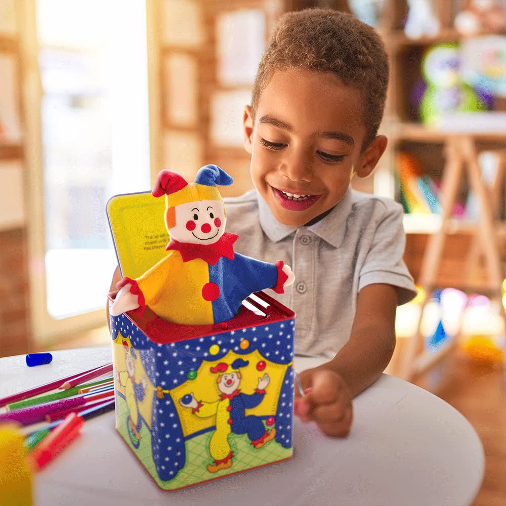 Schylling Jester Jack in the Box - Classic Children's Musical Toy - Colorful and Durable Tin Box with Silly Jester Plush - Age 18 months and Up