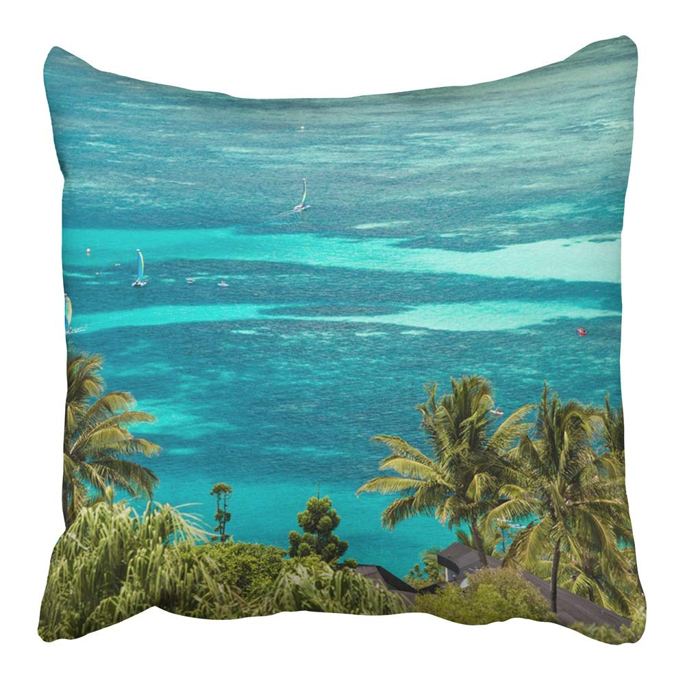 Emvency Throw Pillow Cover Cases Two-Side Print Decor Design Square Set Cushion Case Covers Blue Above Hamilton Island Resort Queensland Australia Aerial View Bay Water 16 x 16 Inch Pillowcase