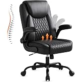 GTPLAYER PU Leather Office Chair, Home Desk Chair with Flip-up Arms, Modern | Ergonomic Back, Memory Foam Cushion, Comfy Executive Chair for Home Office Gaming, Flexible Rocking, Heavy Duty Chairs