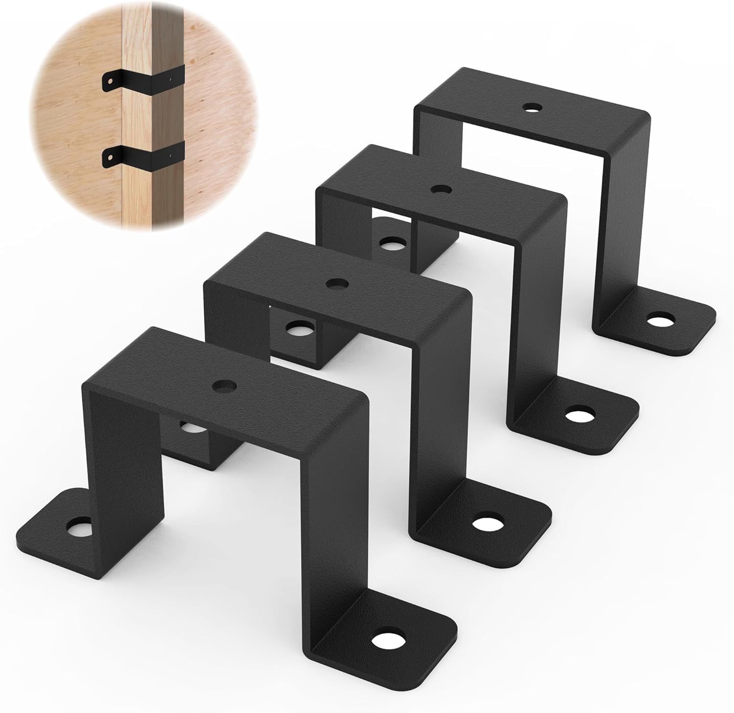 VANROUG 4 Pcs Square Pipe Clamp, 51 x 51mm U Shaped Connector Bracket, Fence Post Wall Fixing Bracket Suitable for Water Pipes, Balcony Railing, Stairs Railing