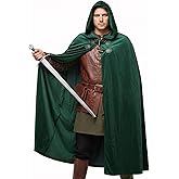 Jococs Green Hooded Cloak Cape with Hood Medieval Costume Cosplay for Party Dress Up