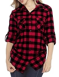 Match Womens Button Down Flannel Plaid Shirts roll