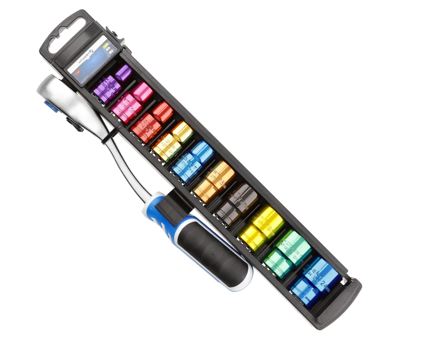 Högert HT1R382 Socket Spanner Set with Ratchet | Socket Spanner Set | Tool Set, Multicoloured, Set of 11, 1/2 inch, CRV, 72 T