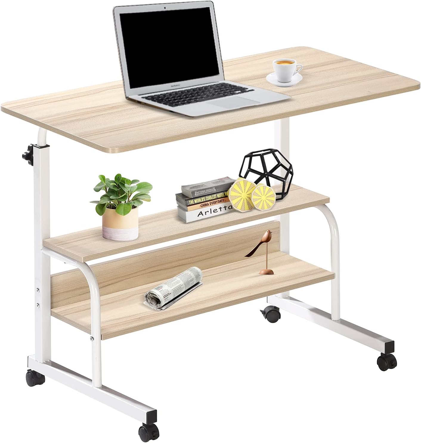 Computer Desk Home Office Student Writing Standing Desk with Storage, Kids Study Desk Laptop Table for Small Space, Small Portable Stand Up Desk for Home Bedroom, Adjustable Rolling Desk 32x16 inch