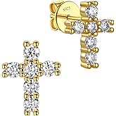 MomentWish Moissanite Cross Earrings for Men Women - S925 Sterling Silver Cross Stud Eearrings D Color VVS1 Clarity Diamond,Moissanite Stud Earrings Crucifix Jewelry Gift