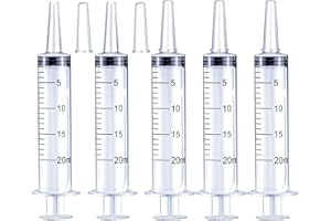 BSEWENERTE 5Pack 20ml Plastic Syringe with caps for Liquid Measuring,Oral,Scientific Labs,Feeding Pets, Oil or Glue Applicator, Halloween Party, Sterile Individually Packed