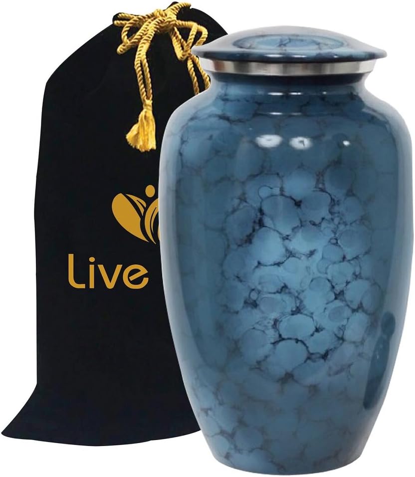 Liveurns Classic Denim Cloud Blue Cremation Urn for Human Ashes - Adult Funeral Urn Handcrafted - Affordable Urn for Ashes - Large Urn Deal