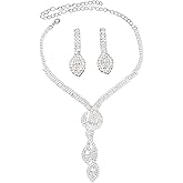 Mikovivi Rhinestone Bridal Wedding Jewelry Set, Silver Crystal Wedding Necklace & Earrings Set Formal Prom Costume Jewelry for Women and Bridal Dress Accessories Gifts