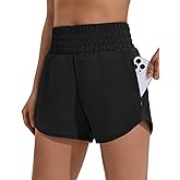 PINSPARK Women 3'' High Waisted Running Shorts Athletic Workout Short Quick Dry Mesh Liner Dolphin Shorts with 2 Zip Pockets